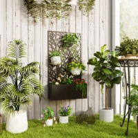 Outsunny Floreira de Metal com Ecrã de Privacidade com Ramos Decorativos Floreira de Parede ou Independente  61x23x113 cm Preto(m-2)