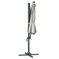 Outsunny 3(m) LED Cantilever Parasol Garden Sun Umbrella w/ Cross Base and Solar Lights Grey(m-15)