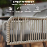 Outsunny Salon de jardin extérieur en résine tressée 4 places - coussins et table ronde en verre, pour terrasse, jardin, marron(m-4)