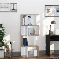 HOMCOM Bibliothèque à 4 niveaux, meuble de rangement en forme de S avec étagères, étagère de rangement pour salon, chambre bureau, 60 x 24 x 148 cm, noir, blanc(m-2)