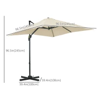 Outsunny 2.5 x 2.5m Patio Offset Parasol Umbrella Cantilever Hanging Aluminium Sun Shade Canopy Shelter 360° Rotation with Crank Handle and Cross Base, Cream White(m-3)