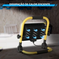 HOMCOM Preojetor LED Recarregável Ajustáve 50W 4250 Lúmenes IP65 6500K Reflector LED Portátil com Pega 25,5x16x25,5 cm Amarelo(m-7)