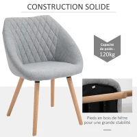 HOMCOM Lot de 2 Chaises de Salle à Manger Design scandinave - Pieds effilés Bois hêtre - Assise Dossier accoudoirs ergonomiques Lin Gris(m-4)