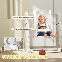 AIYAPLAY 4-in-1 Peuterspeelset, Glijbaan, Schommel, Klimrek, Basketbalring, Kunststof, Konijnendesign, Grijs(m-6)