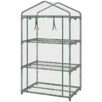 Outsunny Serre de jardin avec étagères 3 niveaux, serre de balcon, bâche renforcée PVC, châssis en acier, porte zippée enroulable, pour légumes plantes fleurs, 69 x 49 x 125 cm, transparent(m-10)