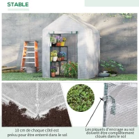 Outsunny Serre de jardin PE avec étagères 2 niveaux, serre de balcon, bâche renforcée 140 g/m², châssis en acier, porte zippée enroulable, pour légumes plantes fleurs, 143x143x195cm, blanc(m-7)
