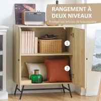 HOMCOM Meuble de rangement buffet haut aspect bois et cannage design 2 portes 80 x 39 x 101,8 cm naturel(m-5)