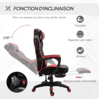 Vinsetto Chaise gaming Ergonomique, Fauteuil de Bureau confortable avec Repose-Pied, Appuie-Tête et coussin lombaire, Hauteur Réglable, noir et rouge(m-5)
