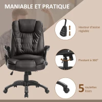 HOMCOM Fauteuil de bureau massant et chauffant électrique fauteuil bureau ergonomique revêtement synthétique brun(m-5)