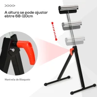 HOMCOM Cavalete Telescópico com Rolo Dobrável e Altura Ajustável entre 68-110cm com Manivela de Bloqueio Carga Máx. 60/90kg Preto e Prata(m-5)