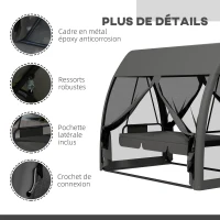 Outsunny Balancelle de jardin convertible 3 places balancelle d'extérieur avec auvent et coussins 240 x 140 x 197 cm gris(m-7)