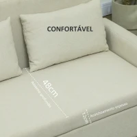 HOMCOM Sofá 2 Lugares Estofado em Linho Sintético Sofá Sala de Estar com 2 Almofadas Espaço de Armazenamento 135x72x84 cm Bege(m-6)