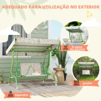 AIYAPLAY Baloiço de Jardim para Crianças com 2 Lugares Toldo Ajustável Cinto de Segurança e Desenho de Borboletas 112x75x120 cm Verde(m-6)