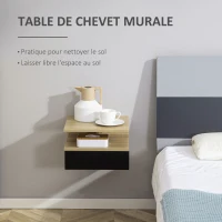 HOMCOM Lot de 2 Tables de Chevet murales - Lot de 2 Tables de Nuit - tiroir Coulissant, Niche, Plateau - Noir Chêne(m-4)