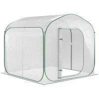 Outsunny Serre de jardin PE, pop-up, serre de balcon, bâche renforcée 140 g/m², châssis en acier, porte zippée enroulable, pour légumes plantes fleurs, intérieur et extérieur, 208x208x195cm, blanc(m-10)