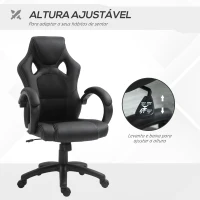 HOMCOM Cadeira de Escritório Ergonómica Cadeira de Escritório Giratória com Altura Ajustável Encosto Alto Estofado em Couro PU e Malha Transpirável 71x61x108-118cm Preto(m-4)