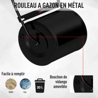Outsunny Rouleau à Gazon Jardin en Acier avec poignée dim. 47L x 32l x 105H cm lestage Max. 30 L Noir(m-7)