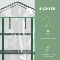 Outsunny Serre de jardin avec étagères 4 niveaux, serre de balcon, bâche renforcée, châssis en acier, porte zippée, pour légumes plantes fleurs, intérieur et extérieur, 69 x 50 x 165 cm, transparent(m-4)