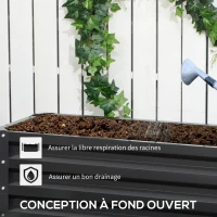 Outsunny Carré potager de jardin fond ouvert 2 étages pour herbes légumes fruits fleurs 120 x 101 x 58 cm gris foncé(m-5)