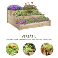 Outsunny Caixa de Plantio de Madeira Caixa de Plantio de Jardim com 3 Níveis Desenho de Escada para Cultivos 120x120x56 cm Madeira(m-5)