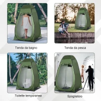 Outsunny Tenda Doccia da Campeggio e Spiaggia con Porta a Cerniera e Borsa di Trasporto, 126x124x189 cm, Verde Scuro(m-7)