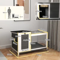 PawHut Coelheira de Madeira com Rodas Gaiola para Coelhos com Teto Asfaltico e Bandeja Amovível  91x51x66 cm Branco e Cinza Escuro(m-3)