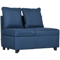 HOMCOM Sofá Cama 3 em 1 Sofá de 2 Lugares com Encosto Ajustável Sofá Cama Individual com Almofadas 65x98x69 cm Azul(m-10)