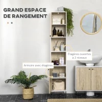 kleankin Meuble colonne de salle de bain armoire toilette haute pied épingle 2 placards avec étagère 30 x 31,5 x 169 cm(m-4)