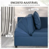 HOMCOM Sofá Cama 3 em 1 Sofá de 2 Lugares com Encosto Ajustável Sofá Cama Individual com Almofadas 65x98x69 cm Azul(m-5)