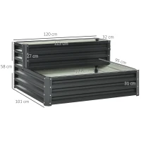 Outsunny Carré potager de jardin fond ouvert 2 étages pour herbes légumes fruits fleurs 120 x 101 x 58 cm gris foncé(m-3)