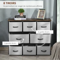 HOMCOM Commode Chiffonnier Meuble de Rangement 8 tiroirs Pliables en Tissu 100 x 30 x 78,5 cm Gris(m-4)