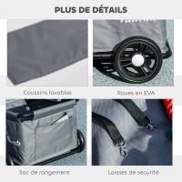 PawHut Poussette pour chien poussette petit chien pliable à 4 roues avec tige de poussée réglable 53 x 45 x 28 cm gris(m-7)