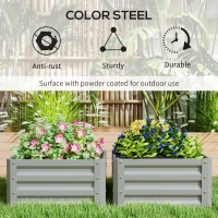 Outsunny Set of Two 60 x 60cm Steel Planter Boxes - Light Grey(m-6)