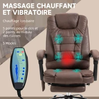 Vinsetto Fauteuil de bureau direction massant chauffant hauteur réglable dossier inclinable toile de microfibre marron(m-4)