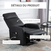HOMCOM Fauteuil releveur électrique inclinable avec repose-pied ajustable et télécommande revêtement synthétique noir(m-7)