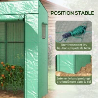 Outsunny Serre de jardin murale adossée avec 1 porte enroulable, bâche PE renforcée, 2 fenêtres, dim. 196L x 77l x 197/178H cm(m-7)