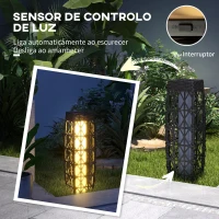 Outsunny Candeeiro Solar com Iluminação LED Liga Automático Candeeiro se Exterior em Aço e Vime PE 20x20x68 cm Cinzento Escuro(m-6)