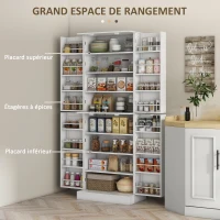 HOMCOM Armoire de cuisine buffet cuisine avec placards, étagère réglable et porte-épices, 60 x 35 x 166 cm, blanc(m-4)