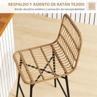 HOMCOM Conjunto de 2 Taburetes Altos de Cocina Taburetes de Bar con Respaldo y Asiento de Ratán para Bar Cocina Comedor Marrón(m-4)