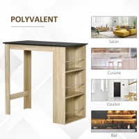HOMCOM Table de bar table haute de cuisine mange-debout comptoir - dim. 112L x 57l x 106H cm - 3 étagères - aspect chêne clair noir(m-5)