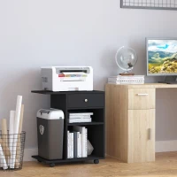 Vinsetto Support d'imprimante organiseur bureau caisson 2 niches tiroir espace CPU + grand plateau panneaux particules noir(m-2)