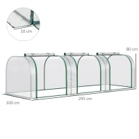Outsunny Mini Serre de Jardin Serre à tomates 3L x 1l x 0,8H m Acier PVC 140 g/m² Anti-UV 3 fenêtres Vert et Transparent(m-3)