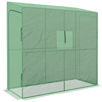 Outsunny Serre de jardin adossée murale serre à tomate 2 Portes zippées enroulables, 1 fenetre, dim. 200L x 80l x 200/180H cm(m-1)