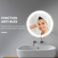 kleankin Miroir de salle de bain rond LED Ø 60 cm miroir mural avec éclairage interrupteur tactile fonction de mémoire système anti-buée aluminium(m-7)