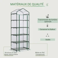 Outsunny Serre de jardin PVC avec étagères 5 niveaux, serre de balcon, bâche renforcée 135 g/m², châssis en acier, porte zippée enroulable, pour légumes plantes fleurs, 69 x 49 x 193 cm, transparent(m-4)