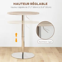 HOMCOM Table de bar ronde table haute cuisine réglable en hauteur 69-91 cm plateau pivotante à 360° naturel et gris(m-4)