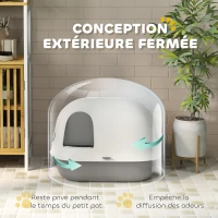 PawHut Bac à litière pour chat maison de toilette chat avec porte pelle toit avant ouvrant 58 x 46 x 39 cm gris clair et blanc(m-4)