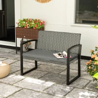 Outsunny Two-Seater Rattan Garden Bench - Grey/Black(m-2)