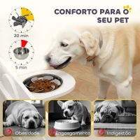 PawHut Comedouro para Cães Elevado com 3 Alturas 2 Tigelas 2x1L e Sistema de Alimentação Lenta 63x58,5x40 cm Branco(m-6)