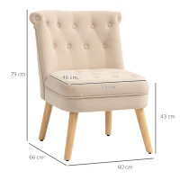 HOMCOM Poltrona per Salotto in Velluto con Seduta Imbottita e Trapuntata a Bottoni, 60x66x79 cm, Beige(m-3)